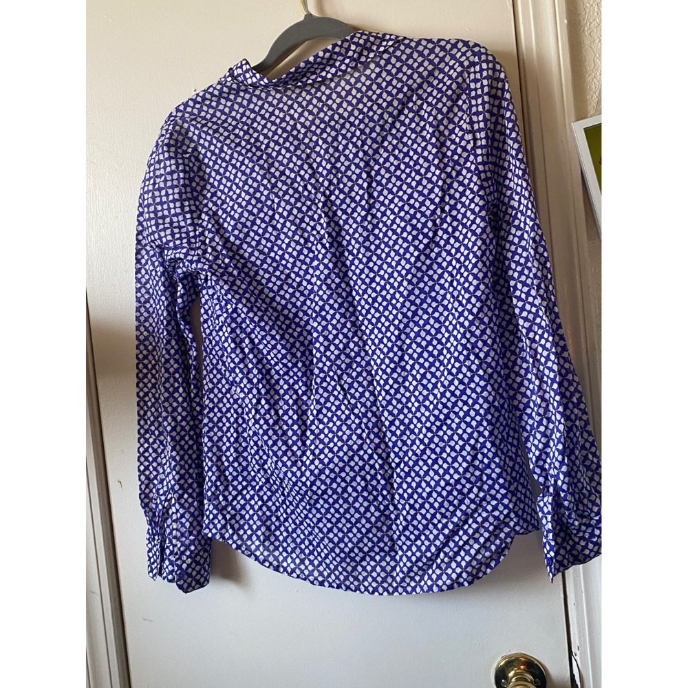 LOFT Women's Small Blue Yellow Geometric Print Long Sleeve‎ Button Down Shirt - Picture 6 of 6